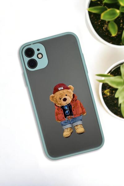 mooodcase iPhone 11 Uyumlu Teddy Bear Desenli Buzlu Şeffaf Lüx Telefon Kılıfı