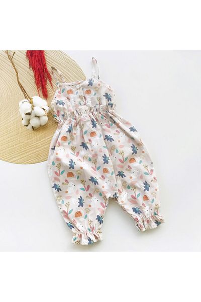 Kidaxi Pamela Rabbit Themed Rope Strap 100% Cotton Drawstring Jumpsuit