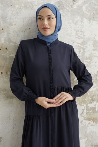 InStyle Asymmetric Cut Ferace with Ruffle Placket - Navy Blue