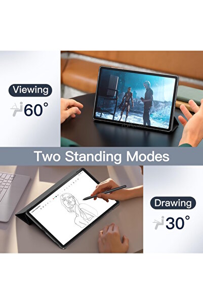 m.tk moveteck Samsung Galaxy Tab S9 Fe/s10 Fe 10.9 Inç Sm-x520 Tablet Kılıfı Akıllı Uyku Modlu Şeffaf Cam Kalem