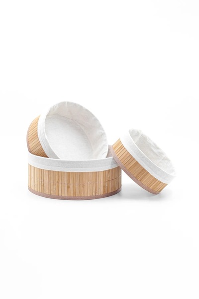 BEYZANA Yuvarlak 3'lü Bambu Sepet Çok Amaçlı Saklama Kutusu - Banyo Kozmetik ...