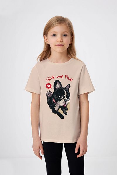 ADABEBEK Give me Five Written Puppy Λεπτομερές T-Shirt για κορίτσια