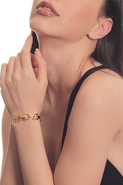 LABALABA Women's Gold Color Lacquer Plated Adjustable Open Band Chain Formed Bracelet