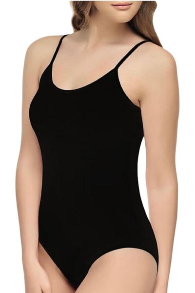 Tutku Women's Black 3-Pack Rope Strap Lycra Hooked Snap Bady Bodysuit