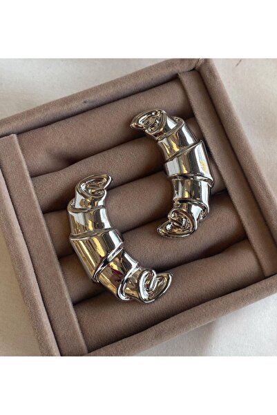 ELİF TAKI AKSESUAR أقراط كرواسون فضية كبيرة الحجم مستوردة