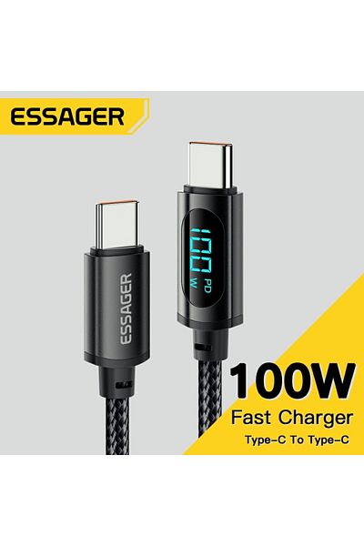 Choice كابل Xiaomi Essager من النوع C - بطول 1 متر، 100 وات، شحن سريع، كابل شاشة USB-C إلى C