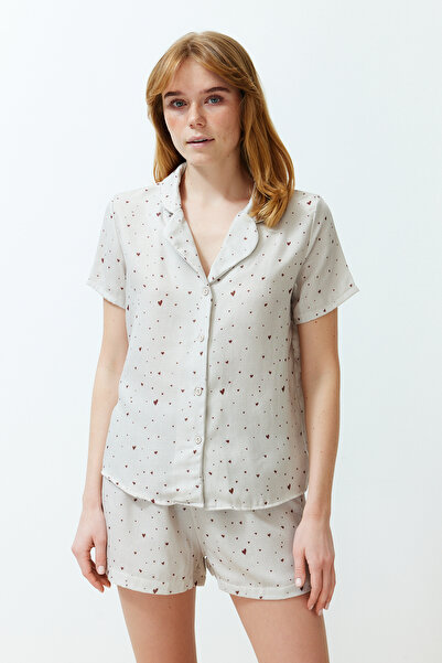 Trendyol Collection Heart Ecru mušelínové pyžamo 100% bavlna – Thmss24Pt00139