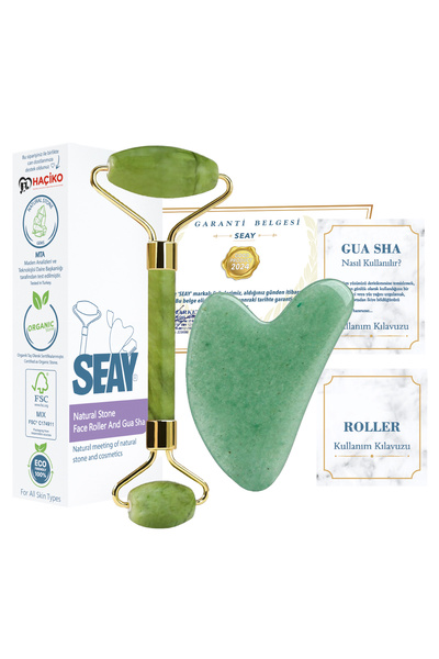Seay Yeşim Face Roller Ve Aventurin Kalp Gua Sha Yüz Masaj Aleti Doğal Taş Se...