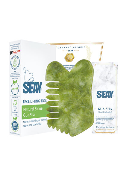 Seay Çok Amaçlı Yeşim Masaj Taşı Gua Sha 3 Farklı Masaj Aleti Ve Tarak Stone Sertifikalı