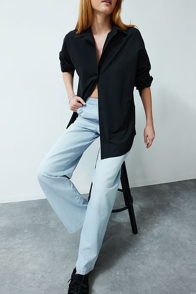 Edit by Trendyol Oversize Black Woven Shirt - Tedss24Go00000