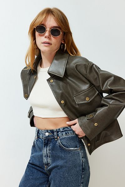 Trendyol Collection Куртка зі штучної шкіри темної норки Regular Fit TWOSS24MO00058