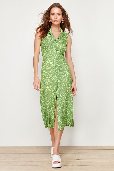 Trendyol Collection Πράσινο φλοράλ φόρεμα βισκόζης μίντι υφαντό TWOSS24EL00515
