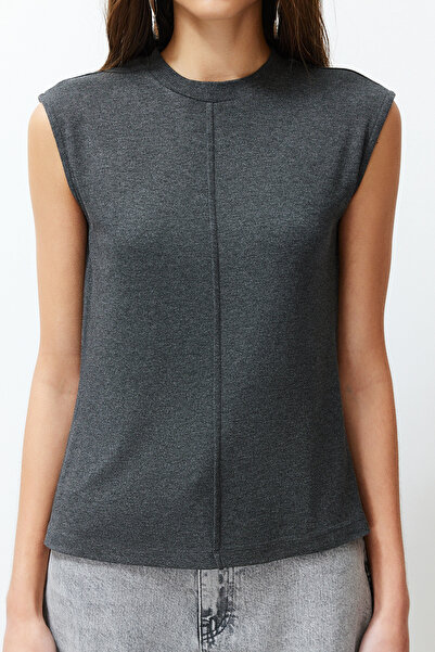 Trendyol Collection Anthracite Viscose/Soft Fabric Fitted/Flexible Knitted Blouse TWOSS24BZ00432