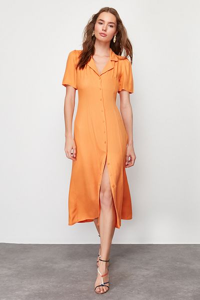 Trendyol Collection Rochie cămașă țesută Midi portocalie TWOSS24EL00448