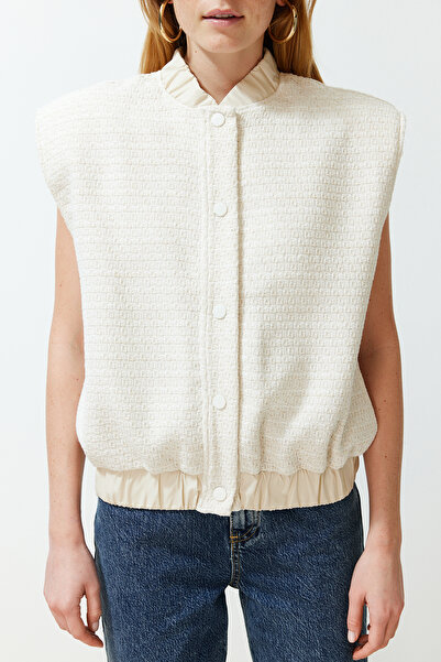 Trendyol Collection Oversize Ecru Tweed Bomber Vesta - Twoss24Ye00034