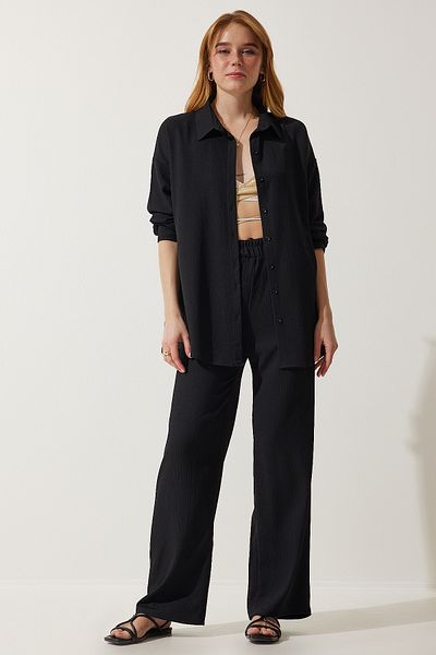Happiness İstanbul Women's Black Comfortable Knitted Shirt Pants Set KH00090