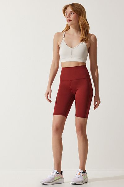 Happiness İstanbul Bordeauxrote Recovery-Radhose mit hoher Taille für Damen FL00001