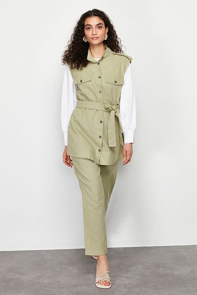Trendyol Modest Khaki Safari Gabardine Vest and Trousers Set - TCTSS24US00034