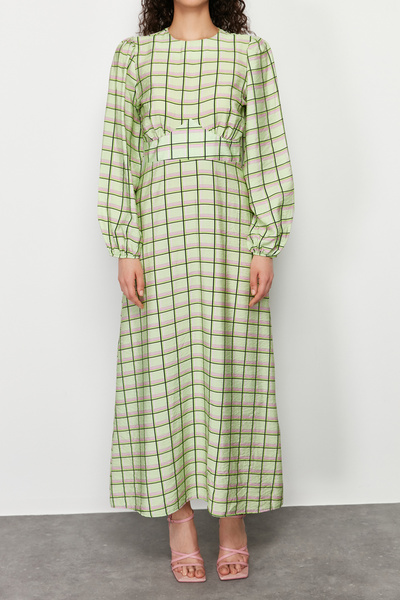 Trendyol Modest Πράσινο καρό / καρό υφαντό φόρεμα TCTSS24EB00135