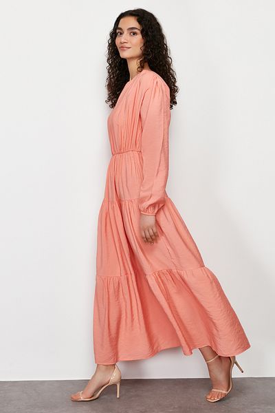Trendyol Modest Φόρεμα με ροδακινί μπαλόνι υφαντό TCTSS24EB00165