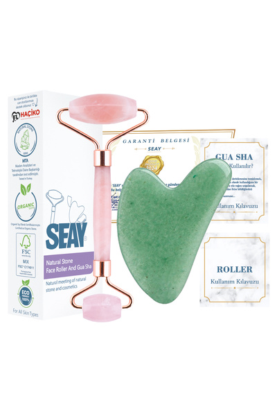 Seay Pembe Kuvars Face Roller Ve Aventurin Kalp Gua Sha Yüz Masaj Aleti Seti ...