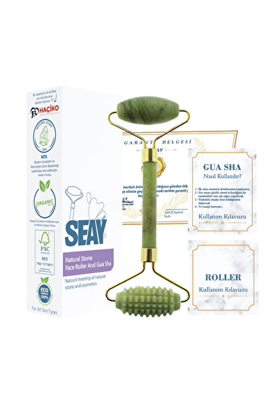 Seay Yeşim Taşı Tırtıklı Face Roller Yüz Masaj Aleti Doğal Taş Sertifikalı