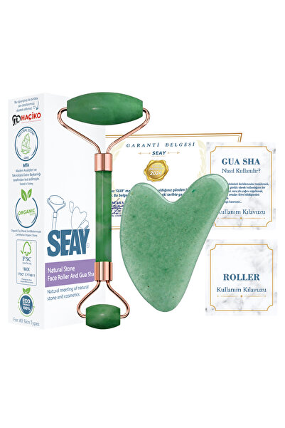 Seay Aventurin Taşı Face Roller Ve Aventurin Kalp Gua Sha Yüz Masaj Aleti Seti Doğal Taş Sertifikalı