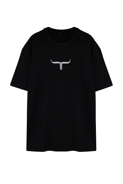 Trendyol Collection Βαμβακερό μπλουζάκι μεγάλου μεγέθους μαύρο εμπριμέ - TMNSS24BF00060