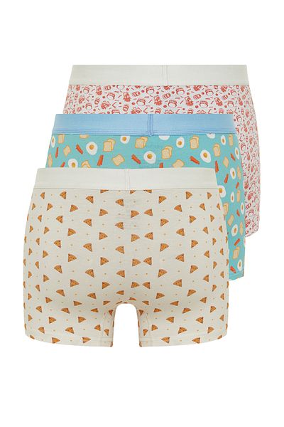 Trendyol Collection Mehrfarbige 3er-Pack Baumwoll-Boxershorts mit Lebensmittelmuster TMNSS24BX00007