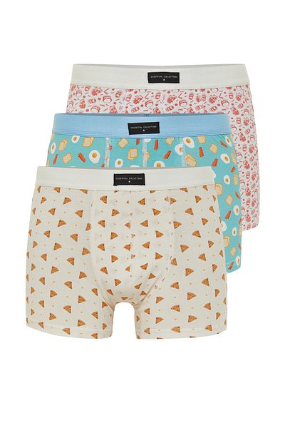 Trendyol Collection Mehrfarbige 3er-Pack Baumwoll-Boxershorts mit Lebensmittelmuster TMNSS24BX00007
