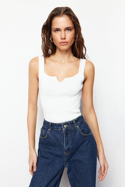 Trendyol Collection Ecru Crop Basic Top pletená halenka TWOSS24BZ00269