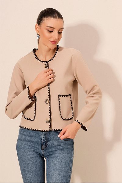 Bigdart 0689 Embroidered Stitch Jacket - Beige