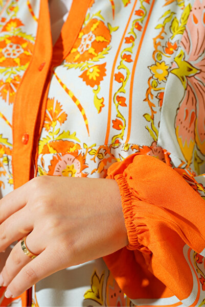 Bigdart 2423 Model Authentic Patterned Orange Dress