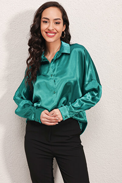 Bigdart 3985 Oversize Satin Shirt - A.green