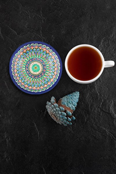 Valerine Life Özbek Papatya Desenli Yıkanabilir Kaydırmaz Çay Fincan Bardak Altlığı 10x10cm 6 Adet