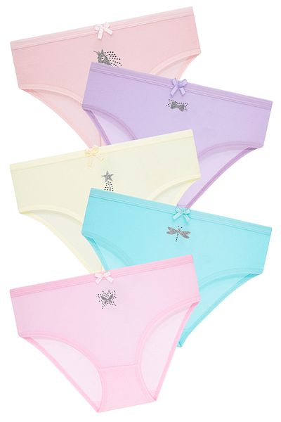 biyokids Pachet de 5 chiloți cu imprimeu cu strasuri colorate pentru fete - 1081-1