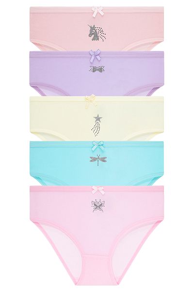 biyokids Pachet de 5 chiloți cu imprimeu cu strasuri colorate pentru fete - 1081-1