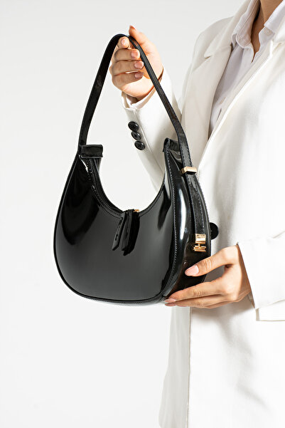 teknotrust Geantă de umăr din piele neagră lucioasă pentru femei Mori - Geant...