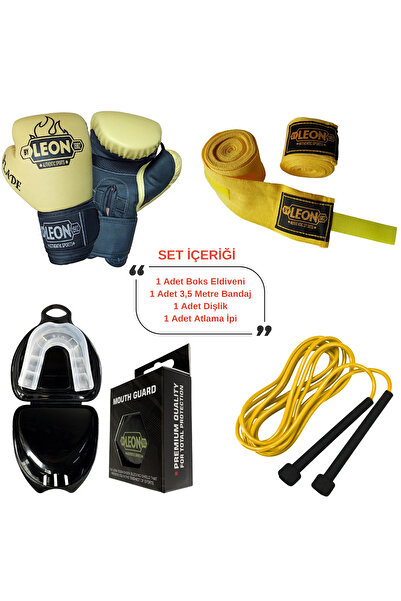 By Leon 1982 Leon Blade Training Boks, Kick Boks Ve Muay Thai Eldiveni Atlama İpi Dişlik ve Bandaj Seti 3,5 Metre