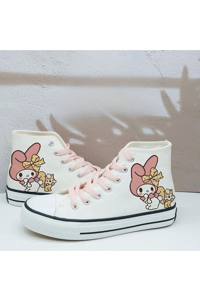 Touz Moda Melody Printed Pink Lacing Black Unisex Canvas Shoes