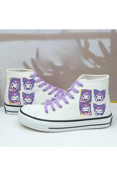 Touz Moda 4-Piece Chrome Printed Lilac Lacing White Unisex Canvas Shoes