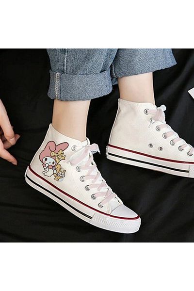 Touz Moda Melody Printed Pink Lacing Black Unisex Canvas Shoes