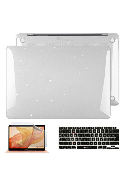 NovStrap Apple MacBook Air M1 Çip 13 inç A2337 ile Uyumlu Simli Kılıf + Siyah...