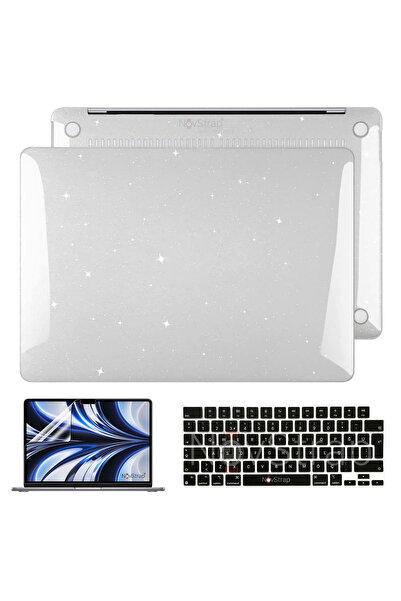 NovStrap حافظة فضية اللون حافظة لوحة مفاتيح سوداء متوافقة مع Apple Macbook Air M2 13.6 بوصة A2681
