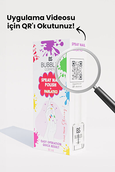 bs bubbles cosmetic Sprey Oje Simli Shine Mürdüm 50 ml Parlatıcı 11 ml Salla Püskürt Parlat Yıka