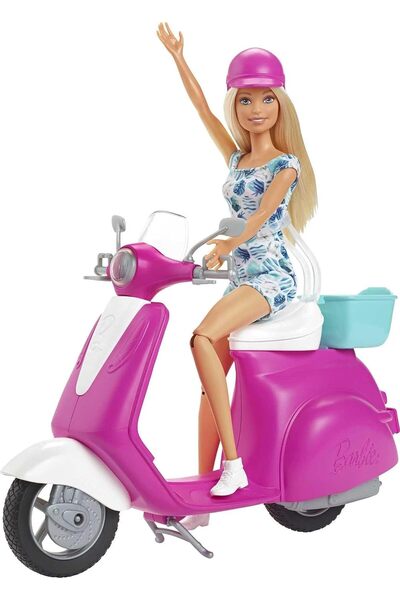 Barbie Pembe Bebek Scooter Playset Gbk85