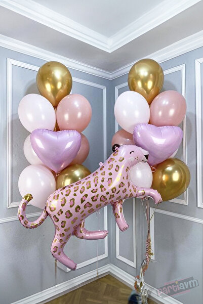 PARTİAVM Retro Balloon Soft Lilac Gold Color Cute Pink Panther Balloon Set Fu...