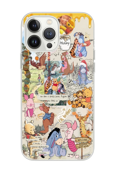 Magic Ring Iphone 12 Pro Uyumlu Winnie The Pooh Kolaj Tasarımlı Şeffaf Telefo...