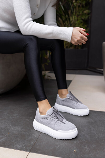 ANGELİNA JONES GİRLYA ΓΥΝΑΙΚΕΙΑ ΓΚΡΙ ΠΡΑΓΜΑΤΙΚΟ SUEDE 6 CM ΣΟΛΑ ΥΨΟΣ SNEAKER