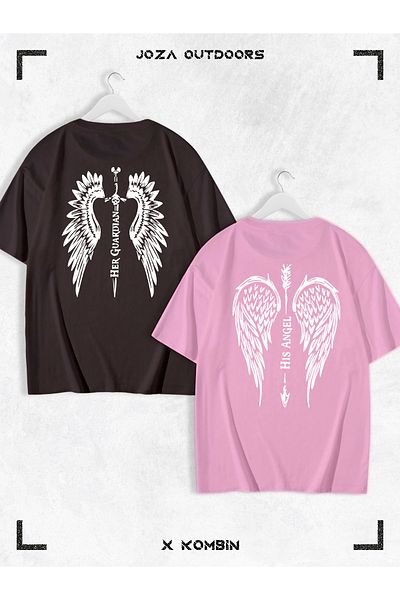 Joza Outdoors Unisex Angel Wing Pattern Lover Oversize T-Shirt Σετ 2 τεμαχίων - Ανδρικά και Γυναικεία